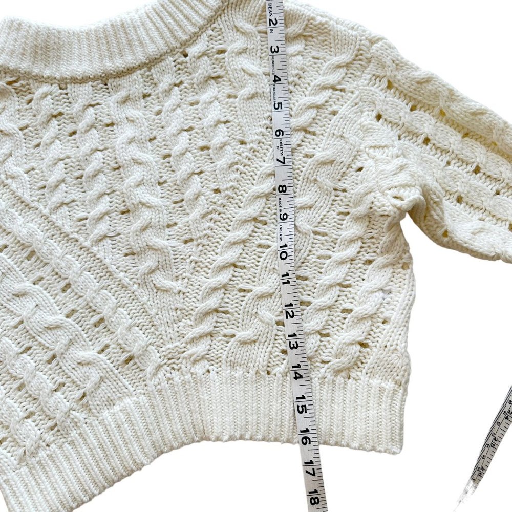 LPA Size XS White Chunky Cable Knit Mock Neck Cropped Long Sleeve Sweater - Picture 7 of 8